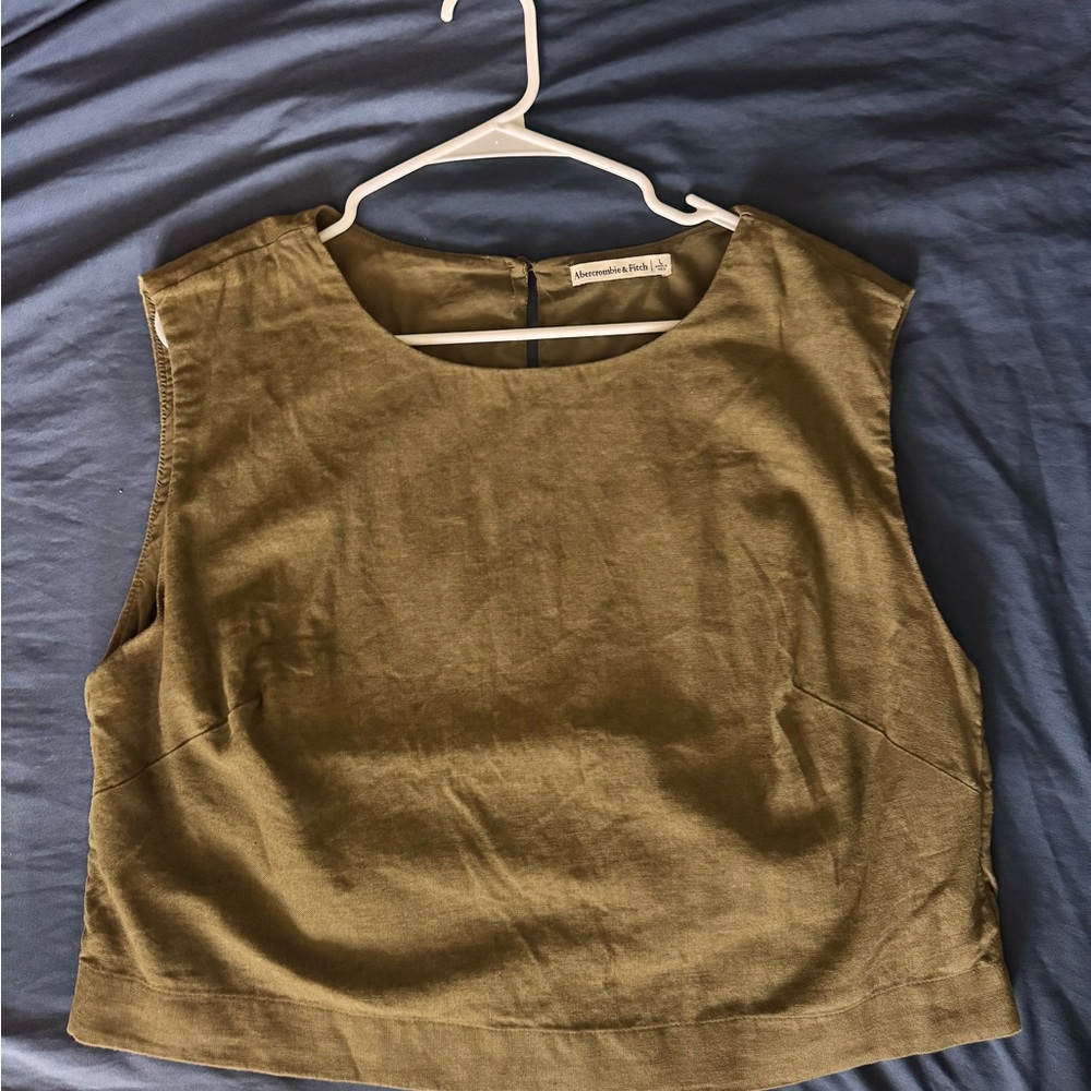 Abercrombie & Fitch Olive Green Linen Crop Top large